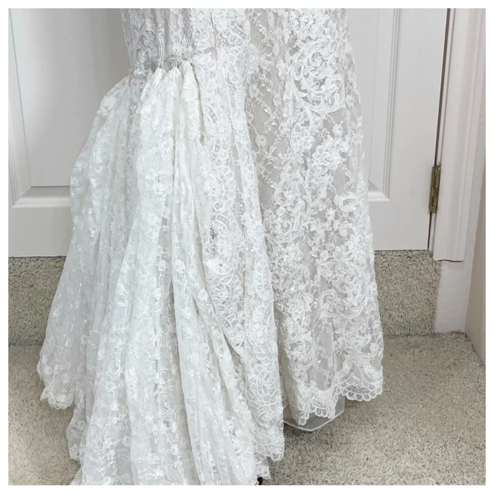 oleg cassini lace trumpet wedding dress - Picture 9 of 16